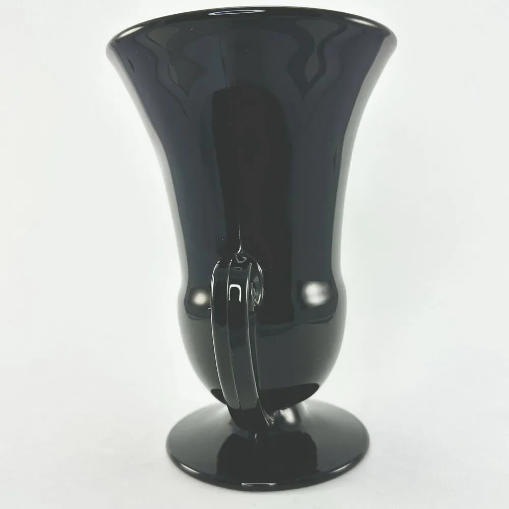 Fostoria Sakier Ebony Black Glass Urn Vase #2467 Scroll Handles 7” 1930s